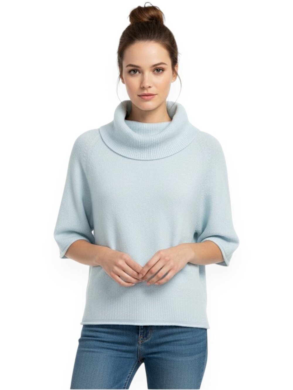 Pilcro Baby Blue Cowl Neck Wool Blend Oversized Short Raglan Sleeve Sweater S